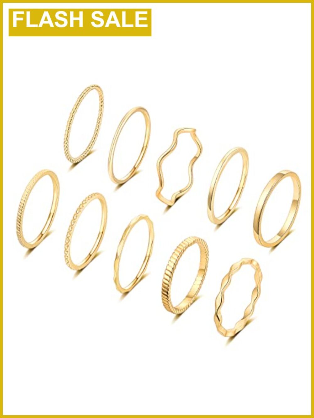 18k Gold Plated Stackable Rings Set 10pcs 1-2mm Midi Knuckle